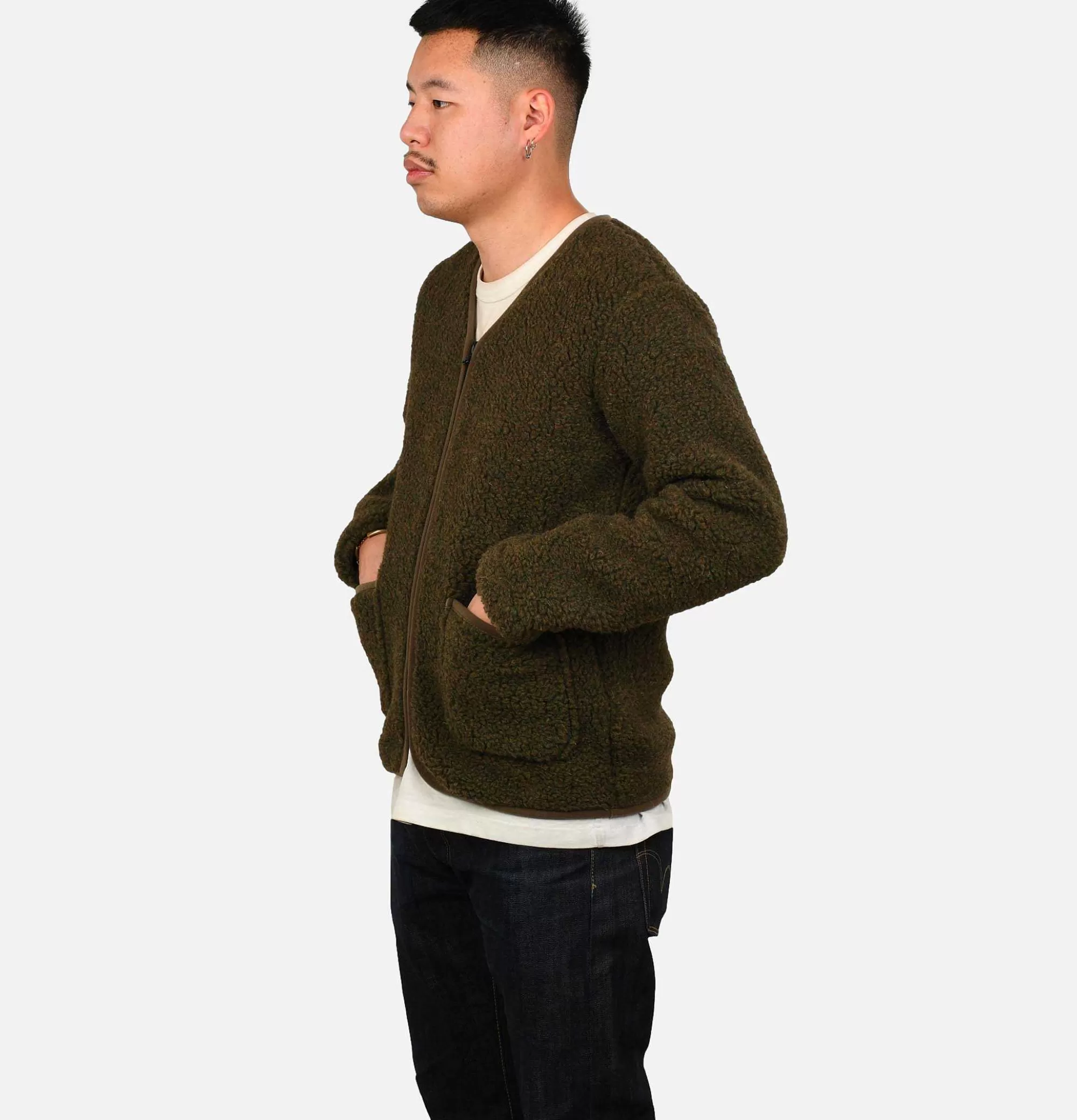 COLDBREAKER Zip Up Vee Cardigan Khaki^ Sweats & Polaires