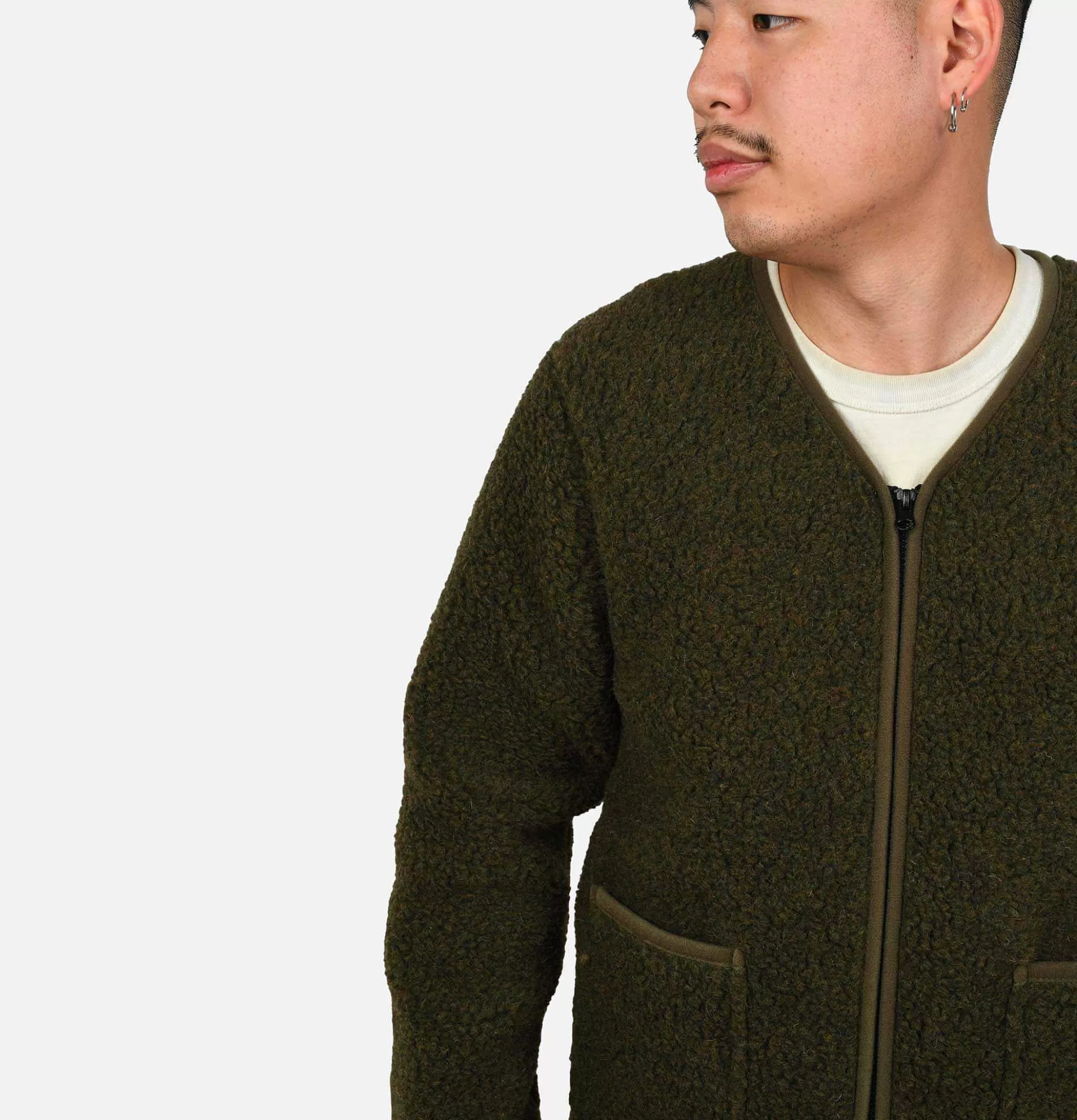 COLDBREAKER Zip Up Vee Cardigan Khaki^ Sweats & Polaires