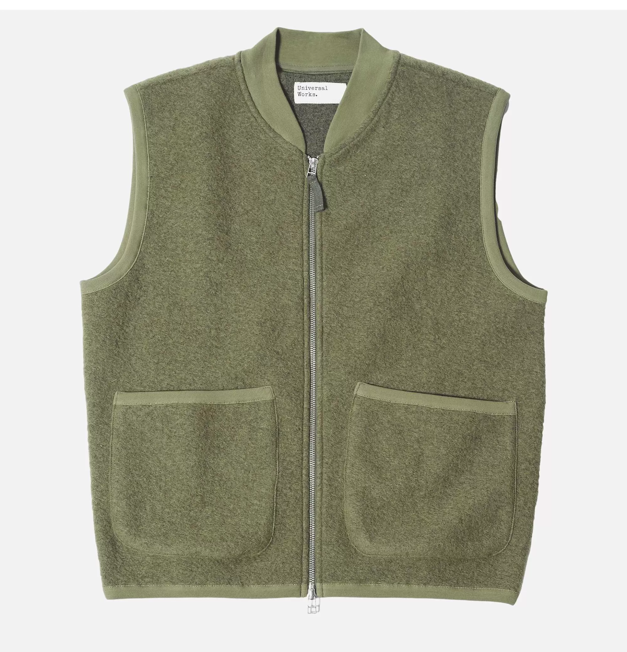 UNIVERSAL WORKS Zip Waistcoat Wool Lovat^ Pulls & Cardigans